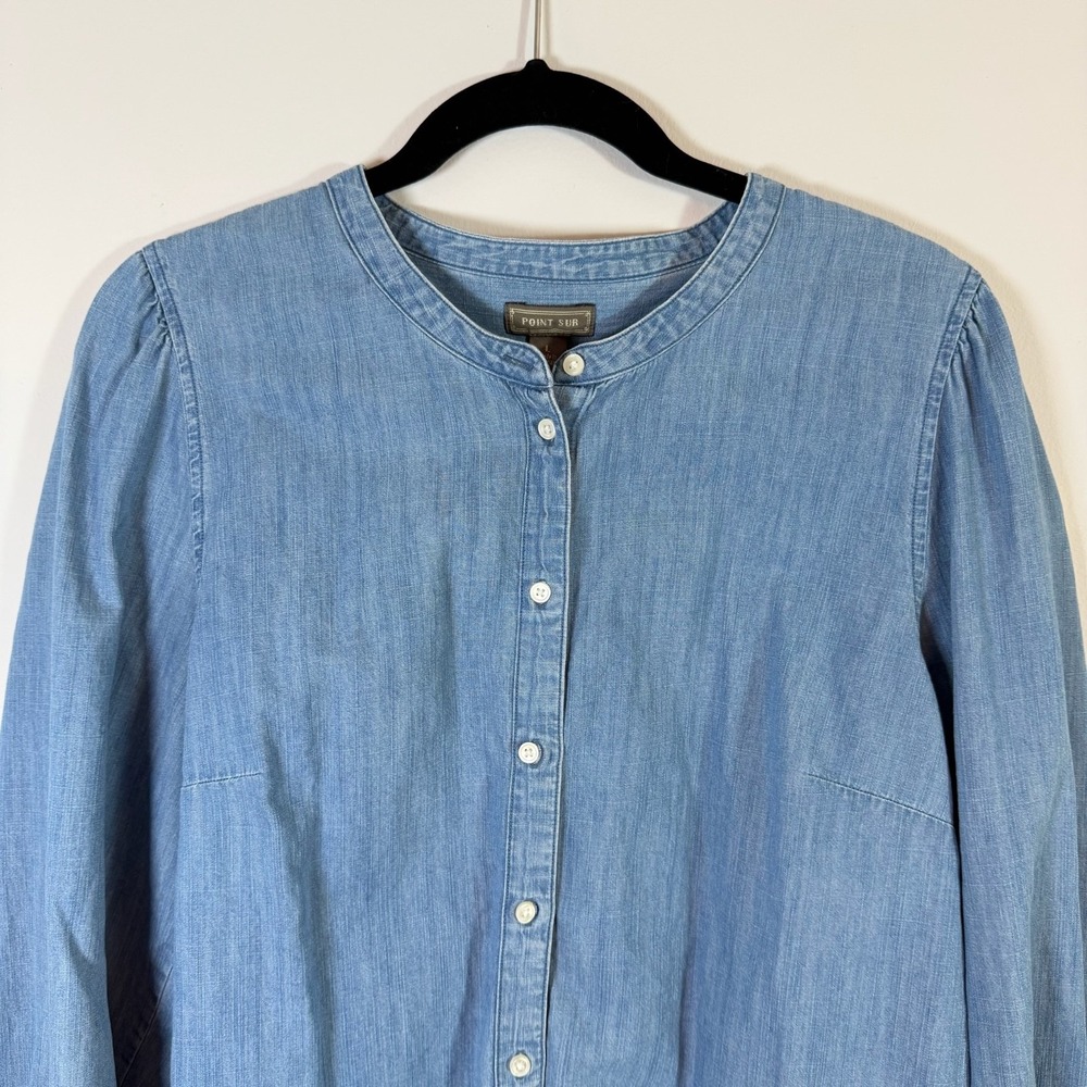Point Sur Chambray Button Front Blouse Shirt Lyocell Farmhouse Western Cowgirl L - Picture 3 of 8